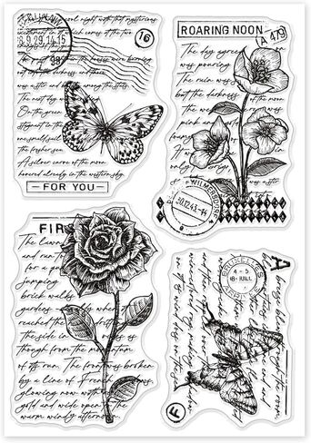 GLOBLELAND أرقام خمر خلفية شفافة واضحة طوابع زهرة كلمة النقش ختم أوراق سيليكون واضح طوابع ختم DIY بها بنفسك سكرابوكينغ وبطاقة صنع ورقة كرافت ديكور in Kuwait