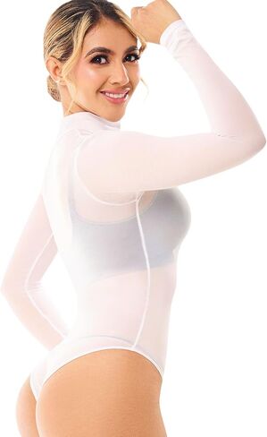 Ladyslim Women الشبكية الشبكية الشبكية طويلة الأكمام الطويلة الرقبة العليا العلوي بلوزة أنيقة للطبقة ، ملابس غير رسمية من قطعة واحدة in Kuwait