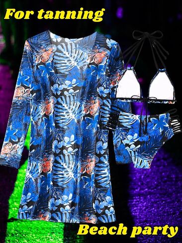 Women's 3 Piece Tropical Bikini Set with Mesh Coverup, Sexy Crisscross Cutout Swimsuits for Pool Party in Saudi Arabia