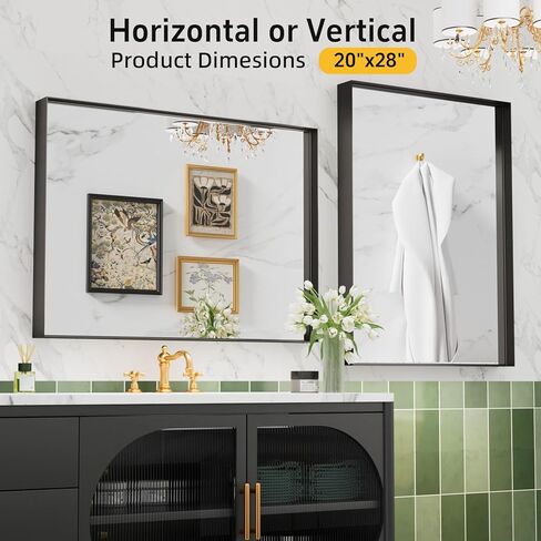 مرآة جدار الغرور الأسود ، 22 × 30 بوصة مرايا الحمام مستطيلة للوعة ، إطار المعادن المصنوعة من الألومنيوم ، والزجاج المقسى ، ومضاد للوقوف ، ومرآة المزرعة على الحائط (أفقي/عمودي) in Kuwait