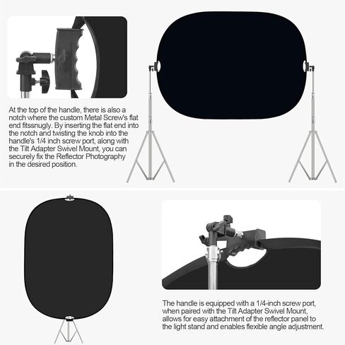 WELLMAKING 32 Inch (80cm) Reflector Photography, Collapsible Light Reflector with Threaded Handle & tilt Adapter, 5 in 1 Handle Reflector for Lighting -Translucent, Silver, Gold, White and Black in Kuwait