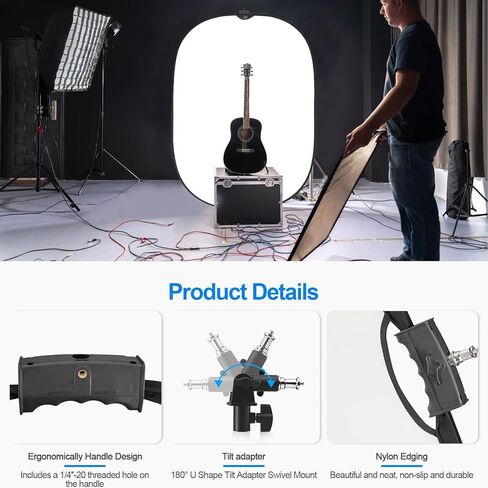 WELLMAKING 32 Inch (80cm) Reflector Photography, Collapsible Light Reflector with Threaded Handle & tilt Adapter, 5 in 1 Handle Reflector for Lighting -Translucent, Silver, Gold, White and Black in Kuwait