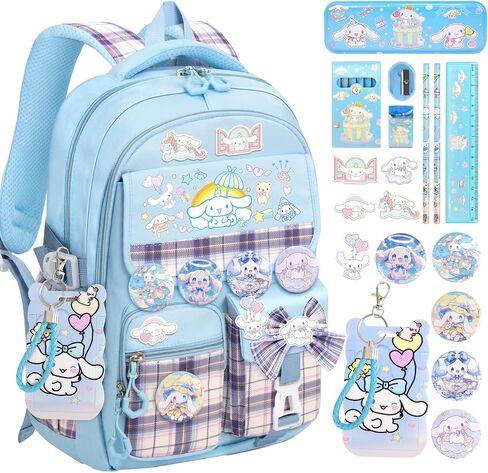 16.5IN Backpack for Girls with 24Pcs Kawaii Accessories, Anime Anti-Theft Schoolbag for Students Aged Between 4-8 Years Old, New Semester Presents with Pins and Card Holder in Kuwait