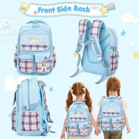 16.5IN Backpack for Girls with 24Pcs Kawaii Accessories, Anime Anti-Theft Schoolbag for Students Aged Between 4-8 Years Old, New Semester Presents with Pins and Card Holder in Kuwait