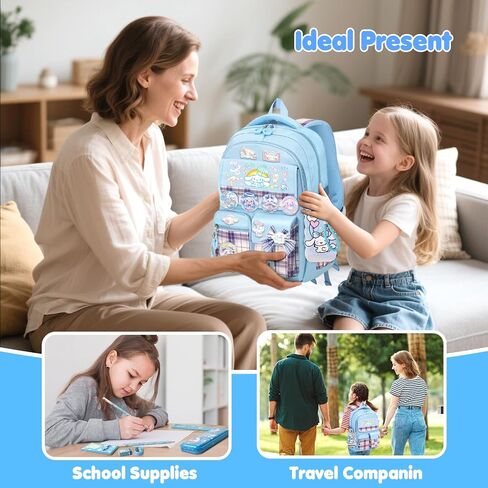 16.5IN Backpack for Girls with 24Pcs Kawaii Accessories, Anime Anti-Theft Schoolbag for Students Aged Between 4-8 Years Old, New Semester Presents with Pins and Card Holder in Kuwait