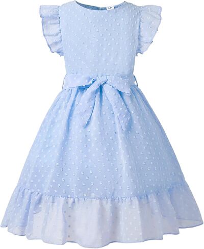 Girl Summer Dress Polka Dot Casual A-line Flutter Ruffle Sleeve Double Layer Flowy Dress 5-13 Years in Saudi Arabia