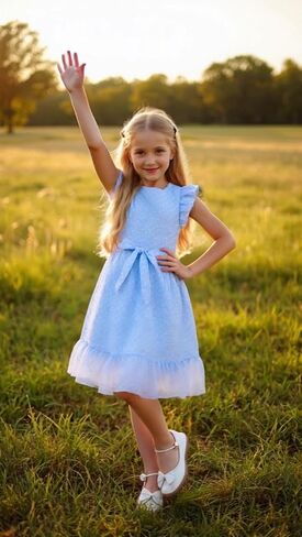 Girl Summer Dress Polka Dot Casual A-line Flutter Ruffle Sleeve Double Layer Flowy Dress 5-13 Years in Saudi Arabia