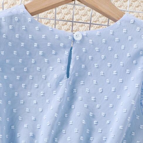 Girl Summer Dress Polka Dot Casual A-line Flutter Ruffle Sleeve Double Layer Flowy Dress 5-13 Years in Saudi Arabia
