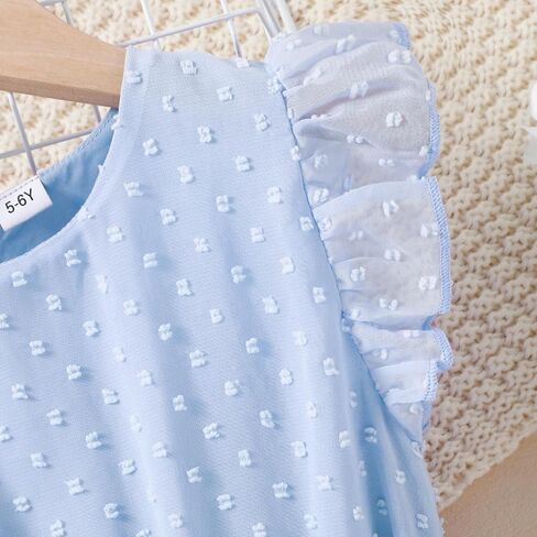 Girl Summer Dress Polka Dot Casual A-line Flutter Ruffle Sleeve Double Layer Flowy Dress 5-13 Years in Saudi Arabia