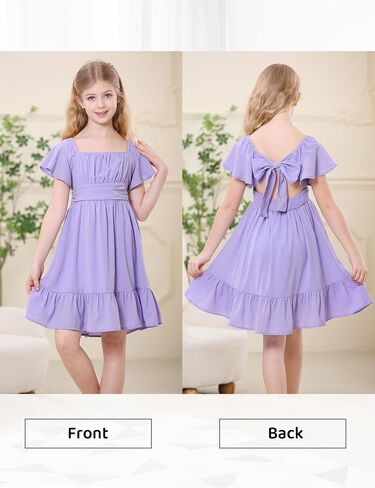 Durio Girls Summer Short Sleeve Dress Tie Back Off Shoulder Dresses for Teens Ruffle Tween Girls Dresses Size 6-16 Years in Saudi Arabia