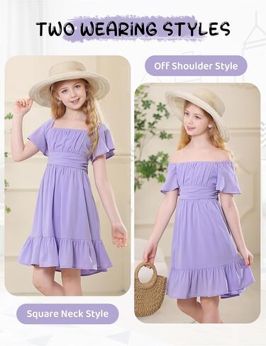 Durio Girls Summer Short Sleeve Dress Tie Back Off Shoulder Dresses for Teens Ruffle Tween Girls Dresses Size 6-16 Years in Saudi Arabia