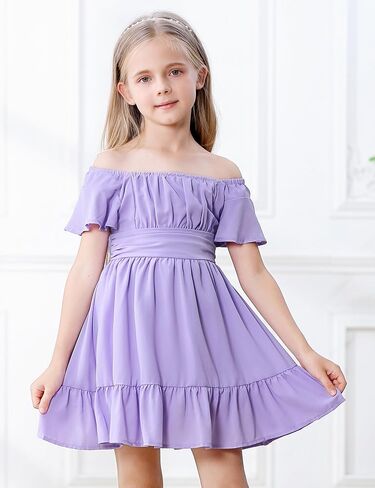 Durio Girls Summer Short Sleeve Dress Tie Back Off Shoulder Dresses for Teens Ruffle Tween Girls Dresses Size 6-16 Years in Saudi Arabia