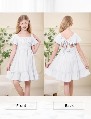 Durio Girls Summer Short Sleeve Dress Tie Back Off Shoulder Dresses for Teens Ruffle Tween Girls Dresses Size 6-16 Years in Saudi Arabia
