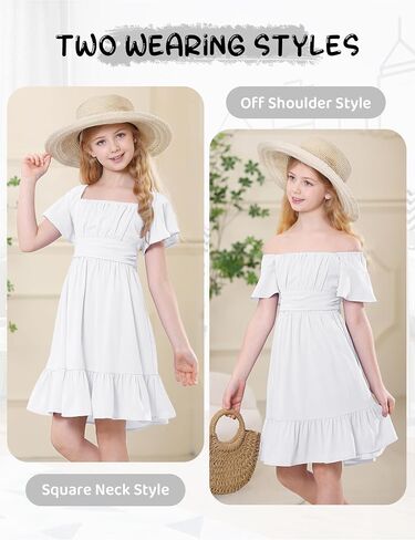 Durio Girls Summer Short Sleeve Dress Tie Back Off Shoulder Dresses for Teens Ruffle Tween Girls Dresses Size 6-16 Years in Saudi Arabia