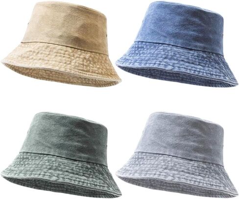 4 Pieces Washed Cotton Bucket Hats Packable Summer Outdoor Fisherman Cap Travel Beach Sun Hat Fishing Hat for Men Women in Saudi Arabia