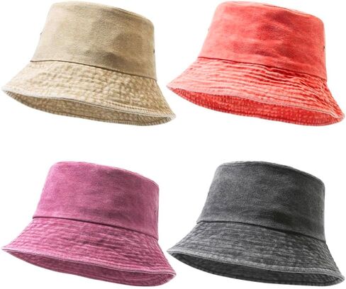 4 Pieces Washed Cotton Bucket Hats Packable Summer Outdoor Fisherman Cap Travel Beach Sun Hat Fishing Hat for Men Women in Saudi Arabia