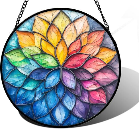 Stained Glass Window Hanging, Colorful Flower Petals Sun Catchers Diamond Glass Panel Hangings Suncatcher Decor for Birthday for Women, Men, Wife, Aunt, and Mom 6.3 in in Saudi Arabia
