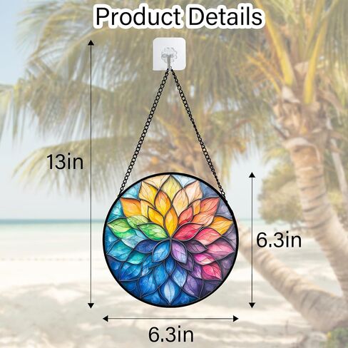 Stained Glass Window Hanging, Colorful Flower Petals Sun Catchers Diamond Glass Panel Hangings Suncatcher Decor for Birthday for Women, Men, Wife, Aunt, and Mom 6.3 in in Saudi Arabia