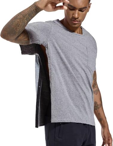 Landofgenie Unisex Post Shoulder Surgery Shirt Tear Away Snap Adaptive Clothes Button Down Recovery T-Shirts for Men in Kuwait