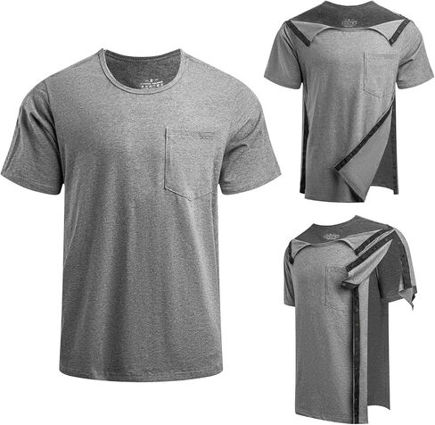 Landofgenie Unisex Post Shoulder Surgery Shirt Tear Away Snap Adaptive Clothes Button Down Recovery T-Shirts for Men in Kuwait