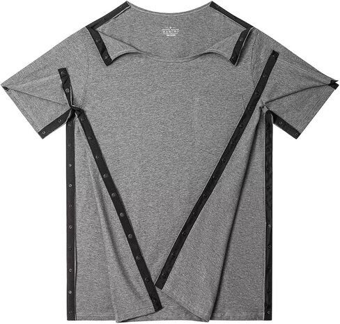 Landofgenie Unisex Post Shoulder Surgery Shirt Tear Away Snap Adaptive Clothes Button Down Recovery T-Shirts for Men in Kuwait