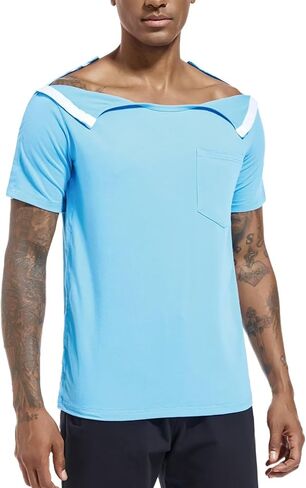 Landofgenie Unisex Post Shoulder Surgery Shirt Tear Away Snap Adaptive Clothes Button Down Recovery T-Shirts for Men in Kuwait