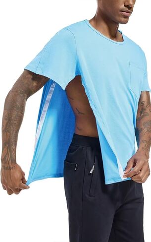 Landofgenie Unisex Post Shoulder Surgery Shirt Tear Away Snap Adaptive Clothes Button Down Recovery T-Shirts for Men in Kuwait