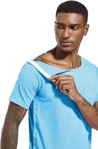 Landofgenie Unisex Post Shoulder Surgery Shirt Tear Away Snap Adaptive Clothes Button Down Recovery T-Shirts for Men in Kuwait