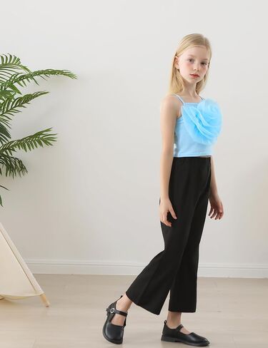 Girl 2 Piece Outfits Toddler Girl Clothes Set Spring Summer Solid 3D Floral Camisole Crop Top Wide Leg Pants 4-9Y in Saudi Arabia