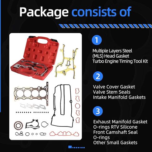 Engine Cylinder Head Gasket Set Fit for Chevy Cruze 1.4L Gas DOHC VIN-B C 9 2011-2015, HS54898 HS26540PT-1 Head Gasket Kit with Turbo Engine Timing Tool Kit/Camshaft Holding Locking Tool Set in Kuwait