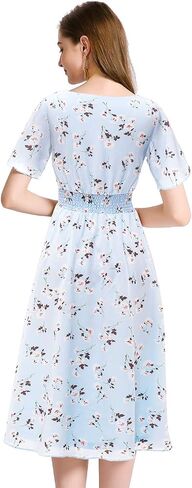 Gardenwed Chiffon Floral Dresses Summer Sun Beach Dresses for Women with Elastic Waist in Kuwait