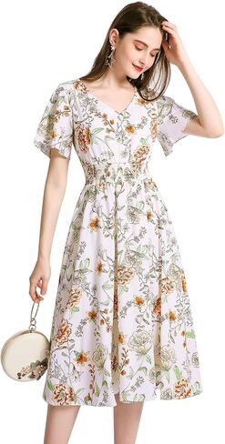 Gardenwed Chiffon Floral Dresses Summer Sun Beach Dresses for Women with Elastic Waist in Kuwait