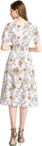 Gardenwed Chiffon Floral Dresses Summer Sun Beach Dresses for Women with Elastic Waist in Kuwait