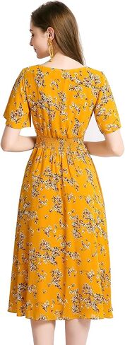 Gardenwed Chiffon Floral Dresses Summer Sun Beach Dresses for Women with Elastic Waist in Kuwait