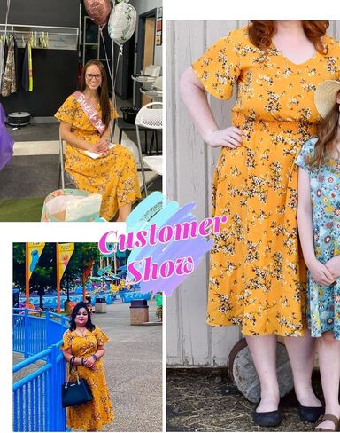 Gardenwed Chiffon Floral Dresses Summer Sun Beach Dresses for Women with Elastic Waist in Kuwait