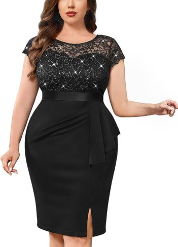 Missmay Women's Plus size seial requin floral lace split split splitic legant cocktail party dress in Kuwait