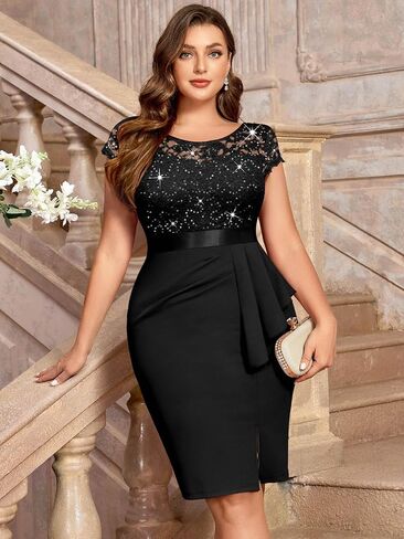 Missmay Women's Plus size seial requin floral lace split split splitic legant cocktail party dress in Kuwait