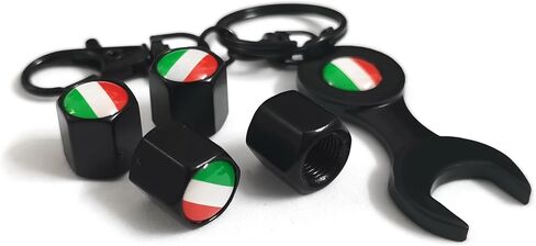 PTDecals 1 Set Italy Flag Black Metal Anit-Theft Universal Car Wheel Tire Valve Stems Caps Replacement + Mini Wrench Key Chain in Saudi Arabia