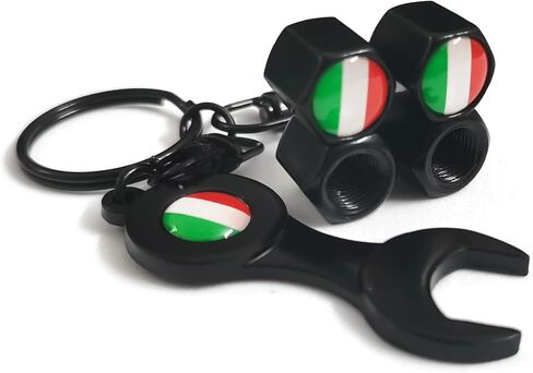PTDecals 1 Set Italy Flag Black Metal Anit-Theft Universal Car Wheel Tire Valve Stems Caps Replacement + Mini Wrench Key Chain in Saudi Arabia