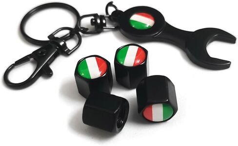PTDecals 1 Set Italy Flag Black Metal Anit-Theft Universal Car Wheel Tire Valve Stems Caps Replacement + Mini Wrench Key Chain in Saudi Arabia