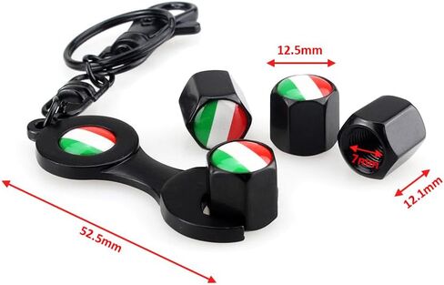 PTDecals 1 Set Italy Flag Black Metal Anit-Theft Universal Car Wheel Tire Valve Stems Caps Replacement + Mini Wrench Key Chain in Saudi Arabia