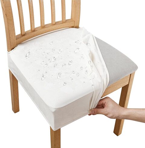 FUANGUI Waterproof Dining Chair Covers Set of 6, Diamond Pattern PU Chair Seat Slipcovers Removable Washable Chair Covers Protector Dining Room, Kitchen Chair Covers Slipcover, Rear Covered, Off-White in Saudi Arabia