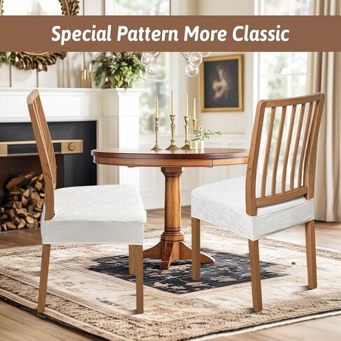 FUANGUI Waterproof Dining Chair Covers Set of 6, Diamond Pattern PU Chair Seat Slipcovers Removable Washable Chair Covers Protector Dining Room, Kitchen Chair Covers Slipcover, Rear Covered, Off-White in Saudi Arabia
