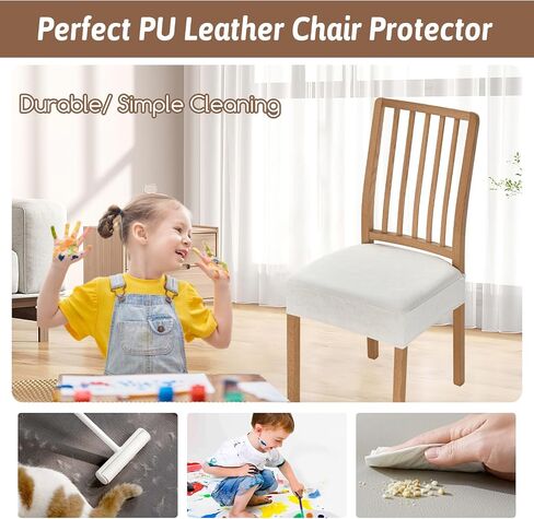 FUANGUI Waterproof Dining Chair Covers Set of 6, Diamond Pattern PU Chair Seat Slipcovers Removable Washable Chair Covers Protector Dining Room, Kitchen Chair Covers Slipcover, Rear Covered, Off-White in Saudi Arabia