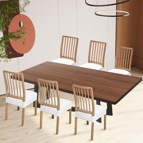 FUANGUI Waterproof Dining Chair Covers Set of 6, Diamond Pattern PU Chair Seat Slipcovers Removable Washable Chair Covers Protector Dining Room, Kitchen Chair Covers Slipcover, Rear Covered, Off-White in Saudi Arabia