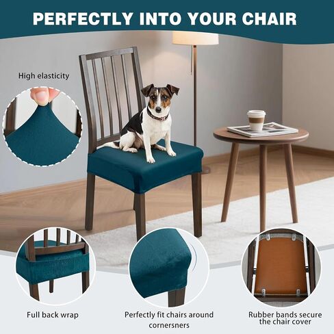 Dining Chair Seat Covers Set of 4, Stretch Velvet Chair Seat Slipcovers Protector, Removable Washable Kitchen Chair Covers for Dining Room Chairs (Set of 4, Teal) in Saudi Arabia