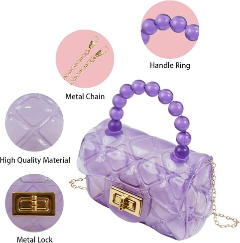 Little Girls Mini Jelly Purse Small Transparent Crossbody Bag Handbags with Bead Handle for Toddler Kids in Saudi Arabia