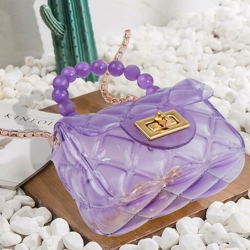 Little Girls Mini Jelly Purse Small Transparent Crossbody Bag Handbags with Bead Handle for Toddler Kids in Saudi Arabia