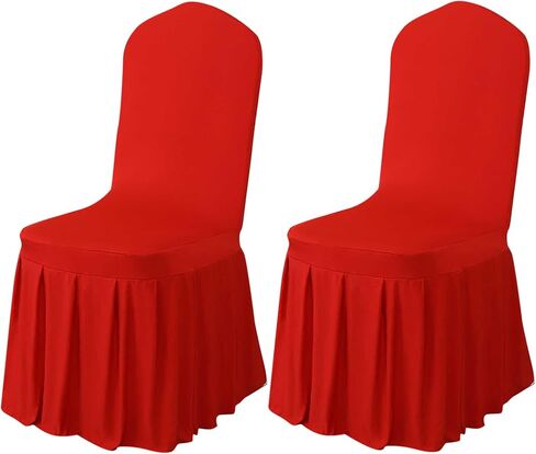 2PC Parson Skirt Removable Chair Covers Stretch Spandex Washable Fitted Chair Protector Cover for Dining, Party, Ceremony (Red) in Kuwait