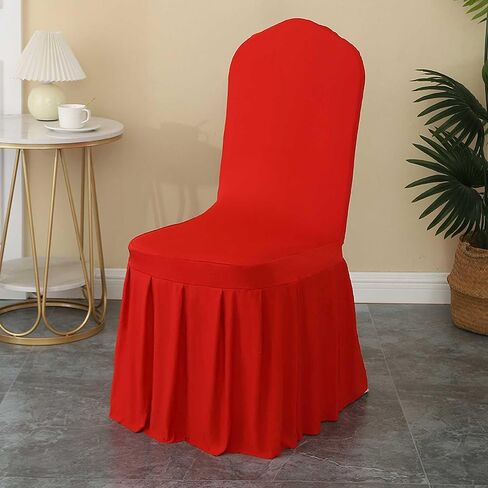 2PC Parson Skirt Removable Chair Covers Stretch Spandex Washable Fitted Chair Protector Cover for Dining, Party, Ceremony (Red) in Kuwait